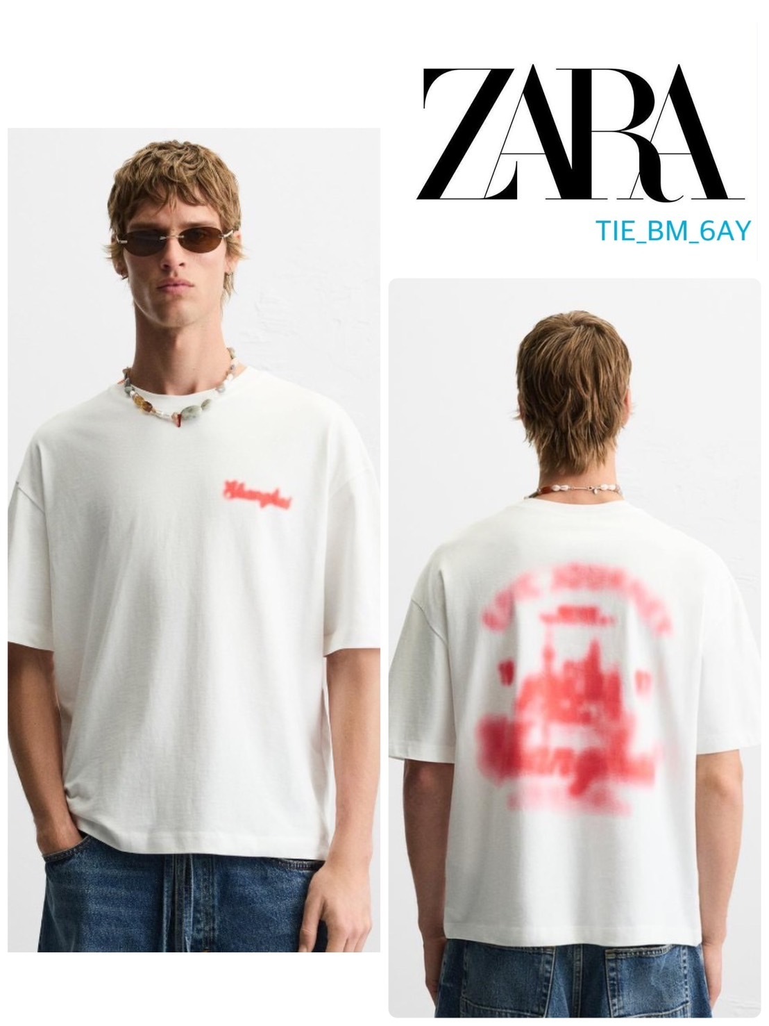 スペイン発送 ZARA フェードプリントTシャツ カジュアル 最新作