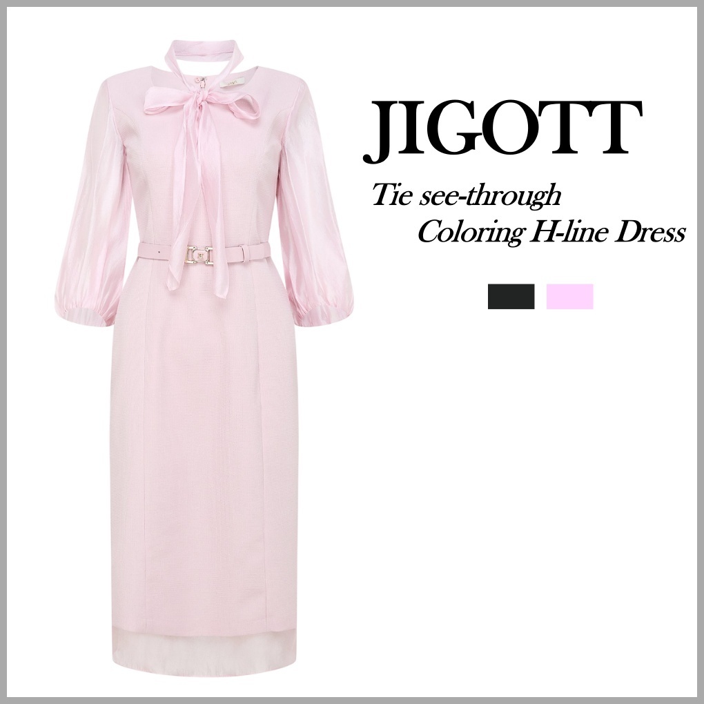 ◆JIGOTT タイシースルー配色Hラインワンピース