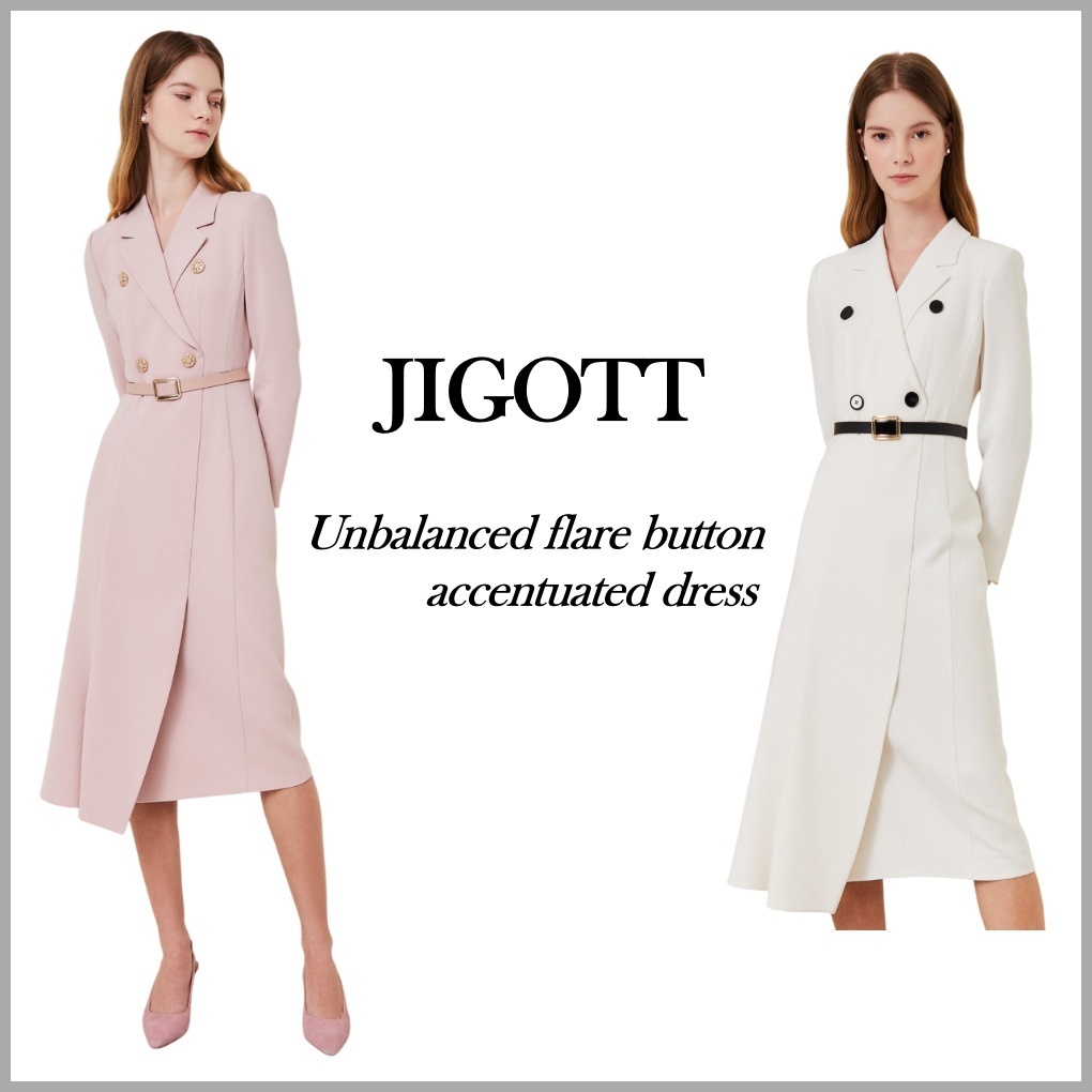 ◆JIGOTT アンバランスフレアボタンポイントワンピース
