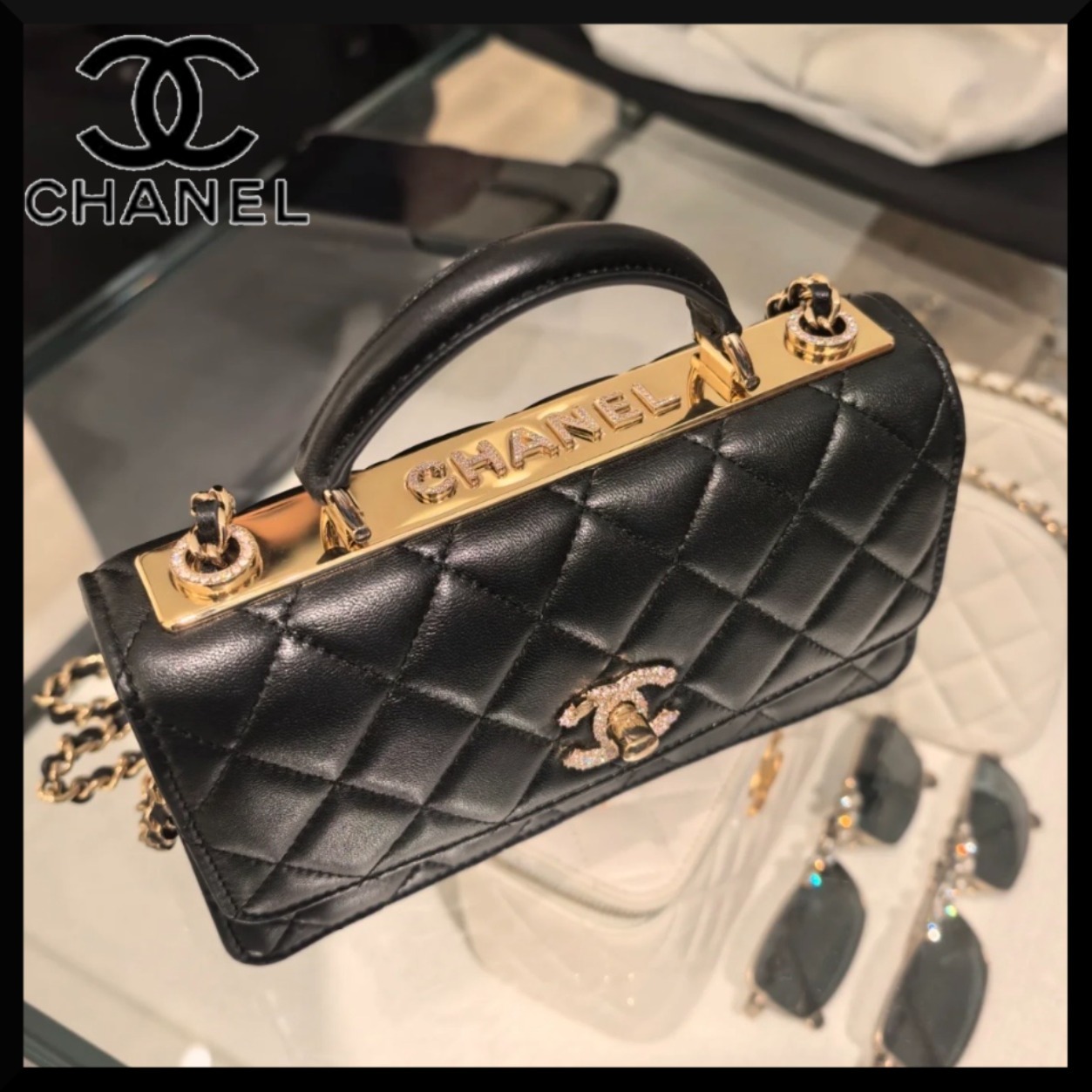 【高級感溢れる】CHANEL チェーンウォレット トレンディ CCロゴ