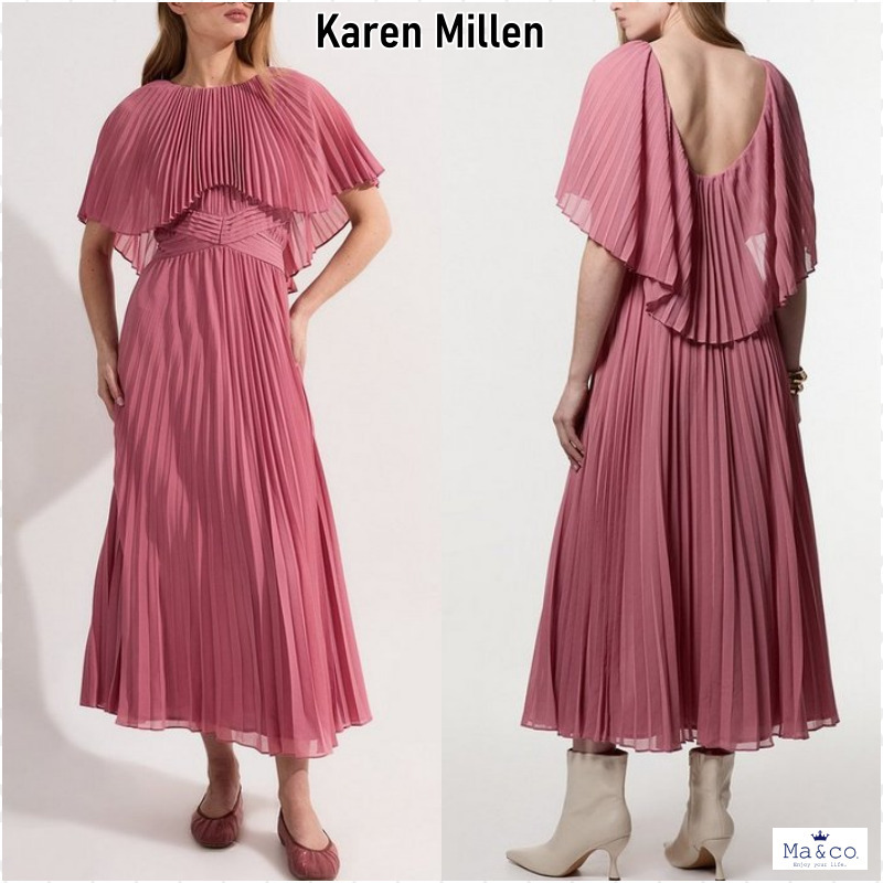 関税送料込*Karen Millen◇プリーツ ケープ袖 マキシドレス