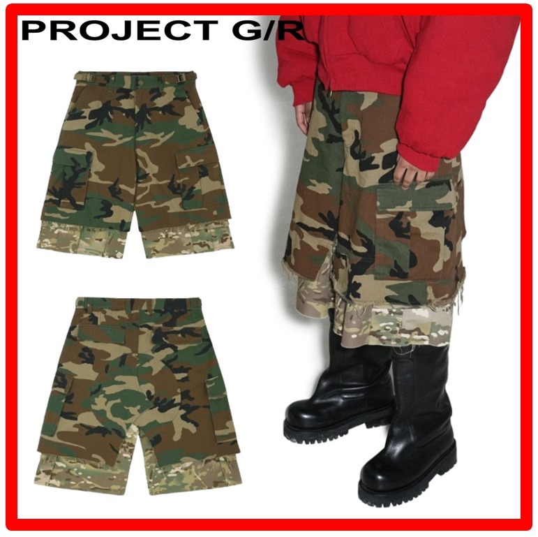 ★人気★【Project G/R】★Layered Skirt Cargo Shorts Camo