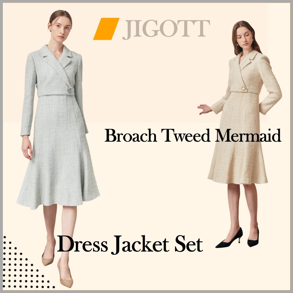 ◆JIGOTT ブローチツイードマーメイドドレスジャケットセット
