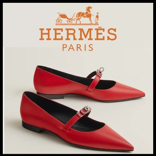 【HERMES】目を惹くカラー☆バレエシューズ Kelly 送料無料