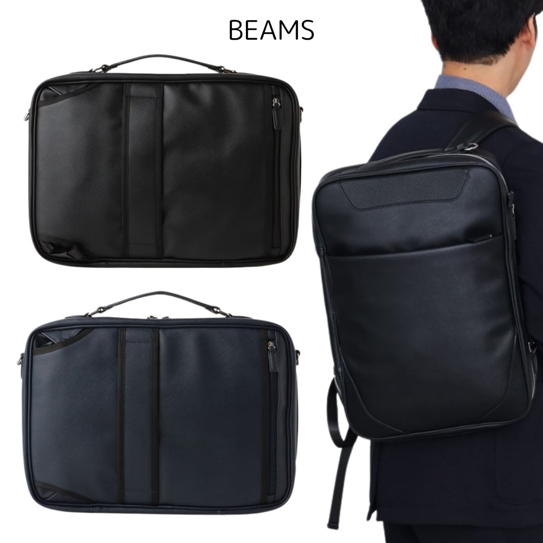 A4収納可能＜BEAMS HEART＞フェイクレザー 3WAY ブリーフバッグ