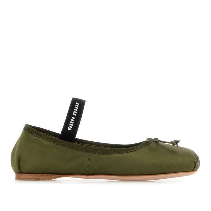 バレエシューズ MiuMiu Army green satin ballerinas