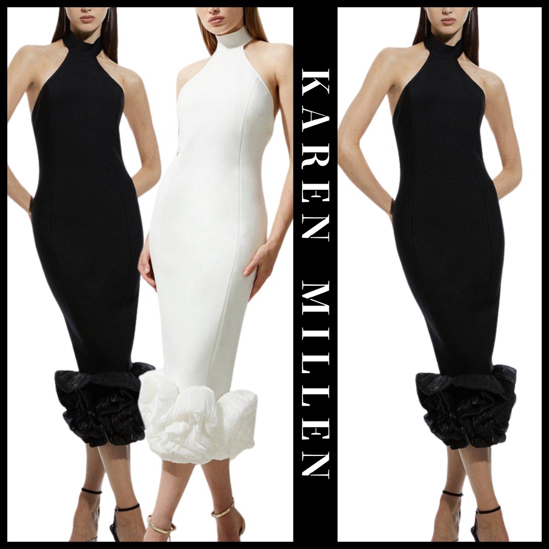 KAREN MILLEN 日本未入荷 ニット フリル ミディドレス 無地