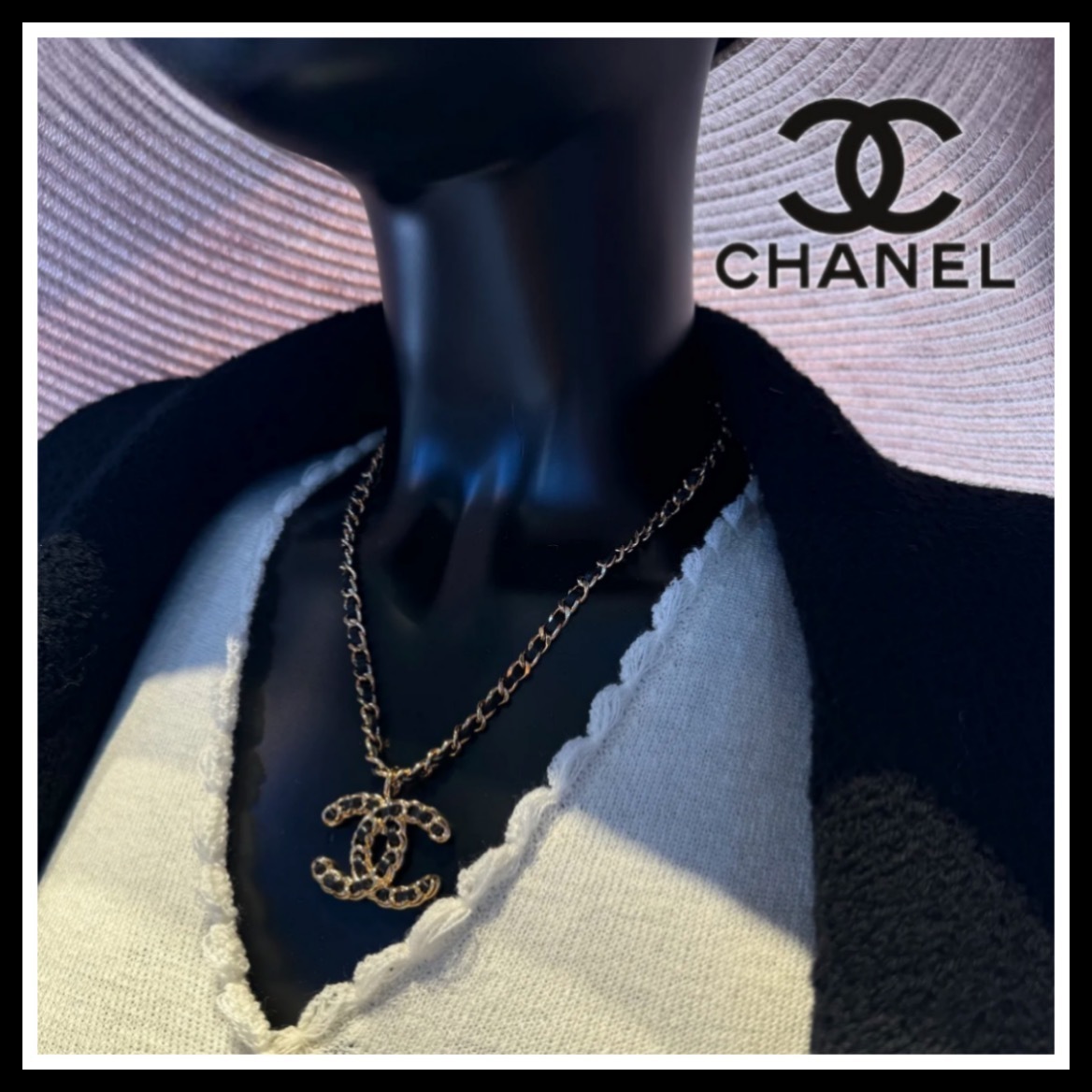 【相性抜群】CHANEL ゴールドブラック CC レザー ネックレス