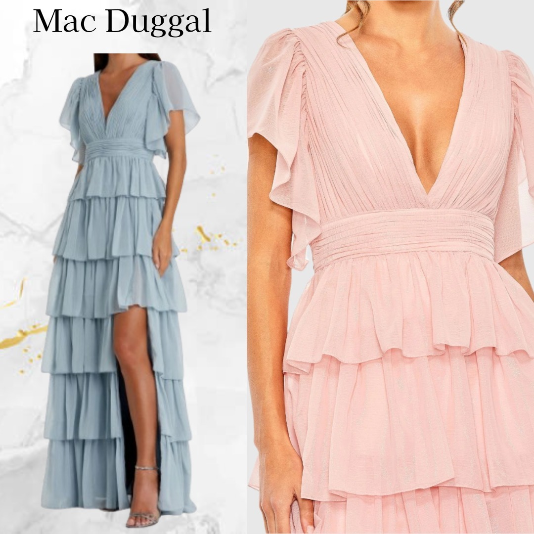 Mac Duggal☆フラッタースリーブ フリル ガウン ドレス