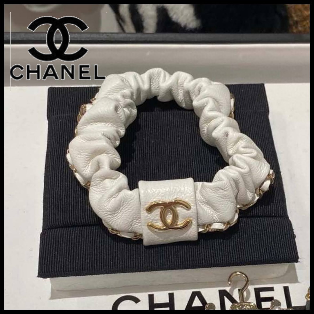 【25S】CHANEL レザー チェーン シュシュ ヘアアクセサリー