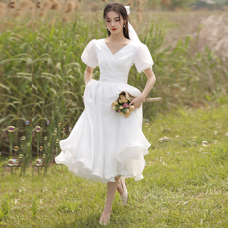 結婚式 謝恩会 フレア ホワイト ウェディングドレス ロング 韓国
