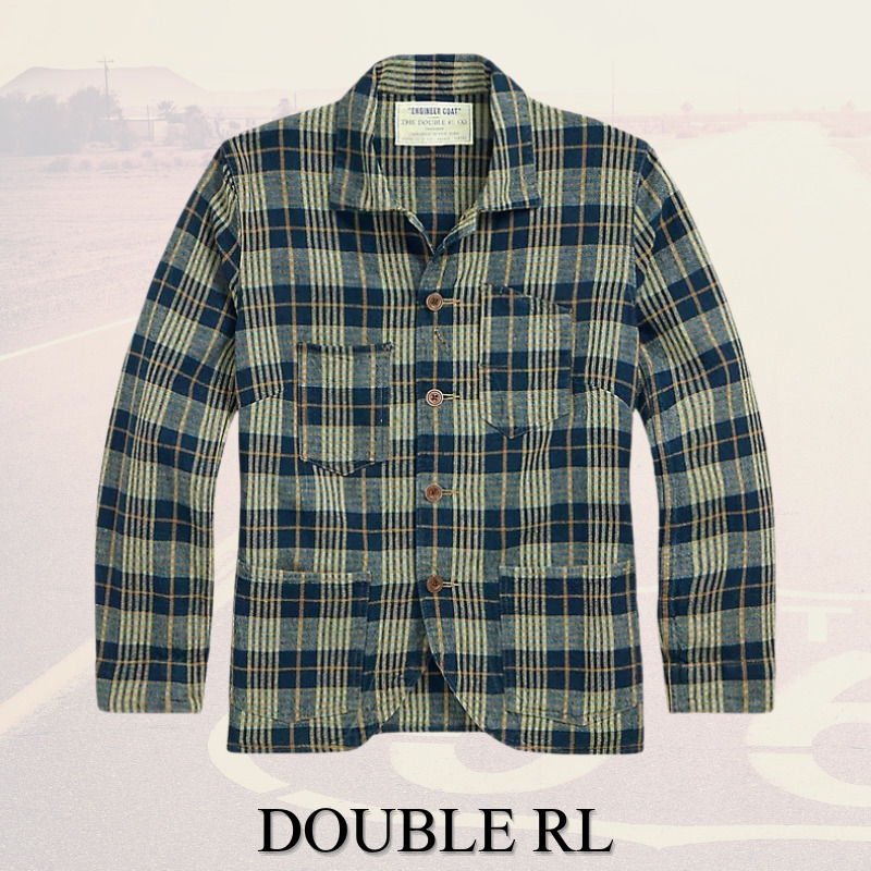 RRL インディゴチェック柄 ワークジャケット コットン&リネン