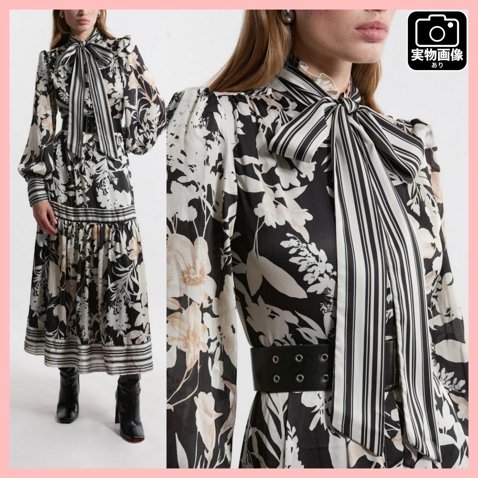 日本未入荷★Karen Millen モノトーン花柄フレアワンピース