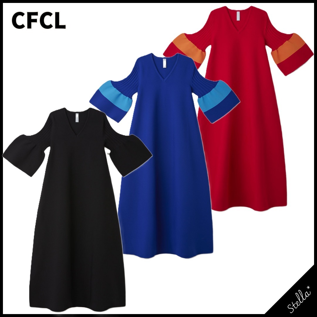 ■CFCL■大人気 ポタリーショートベルスリーブフレアドレス 3色