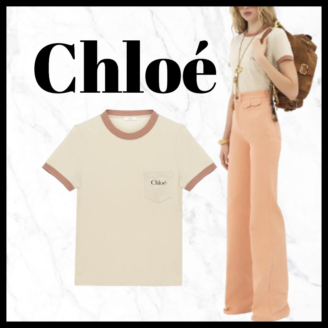 VIP【Chloe】クロエ クルーネック ロゴTシャツ Blossom Beige