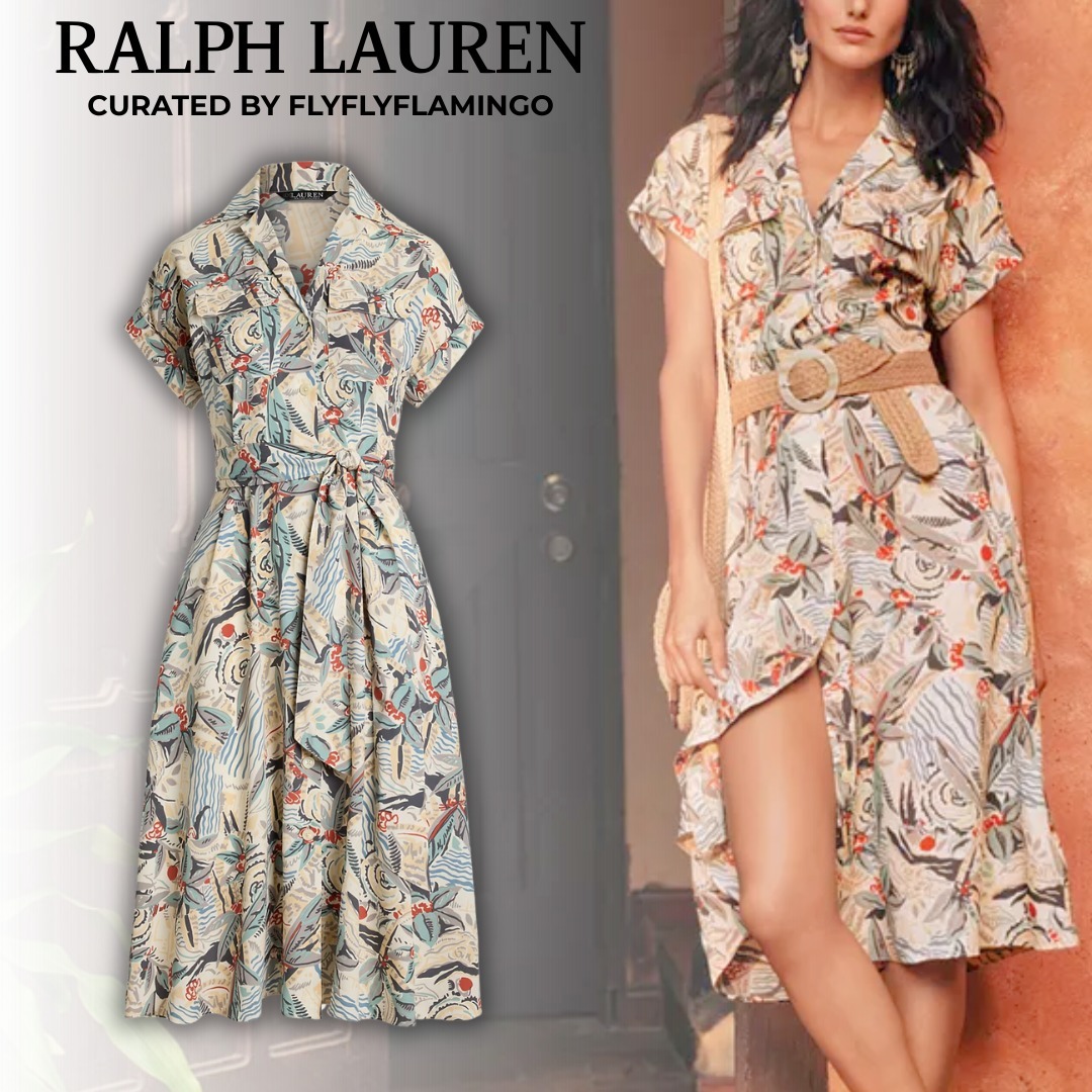 【RALPH LAUREN】プリント ベルト付き クレープ シャツドレス