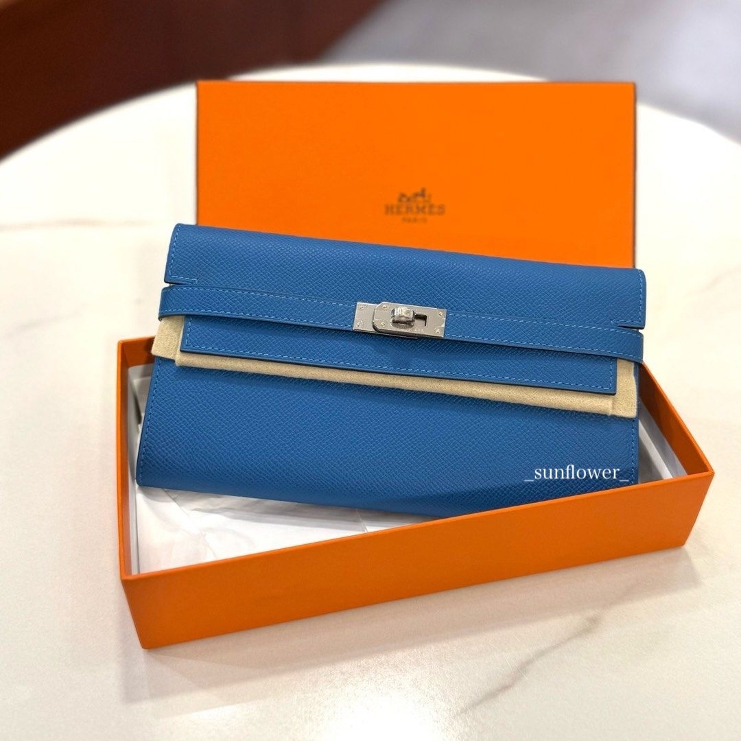 エルメス ケリーロングウォレット ブルー系/S金具