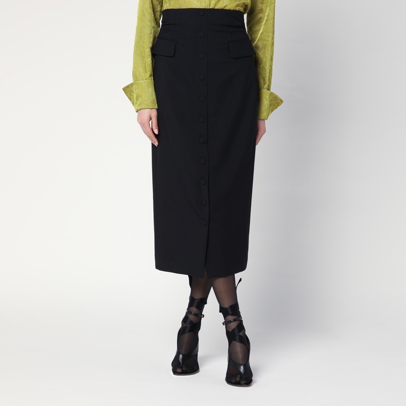 スカート Dries Van Noten Black wool and mohair midi skirt