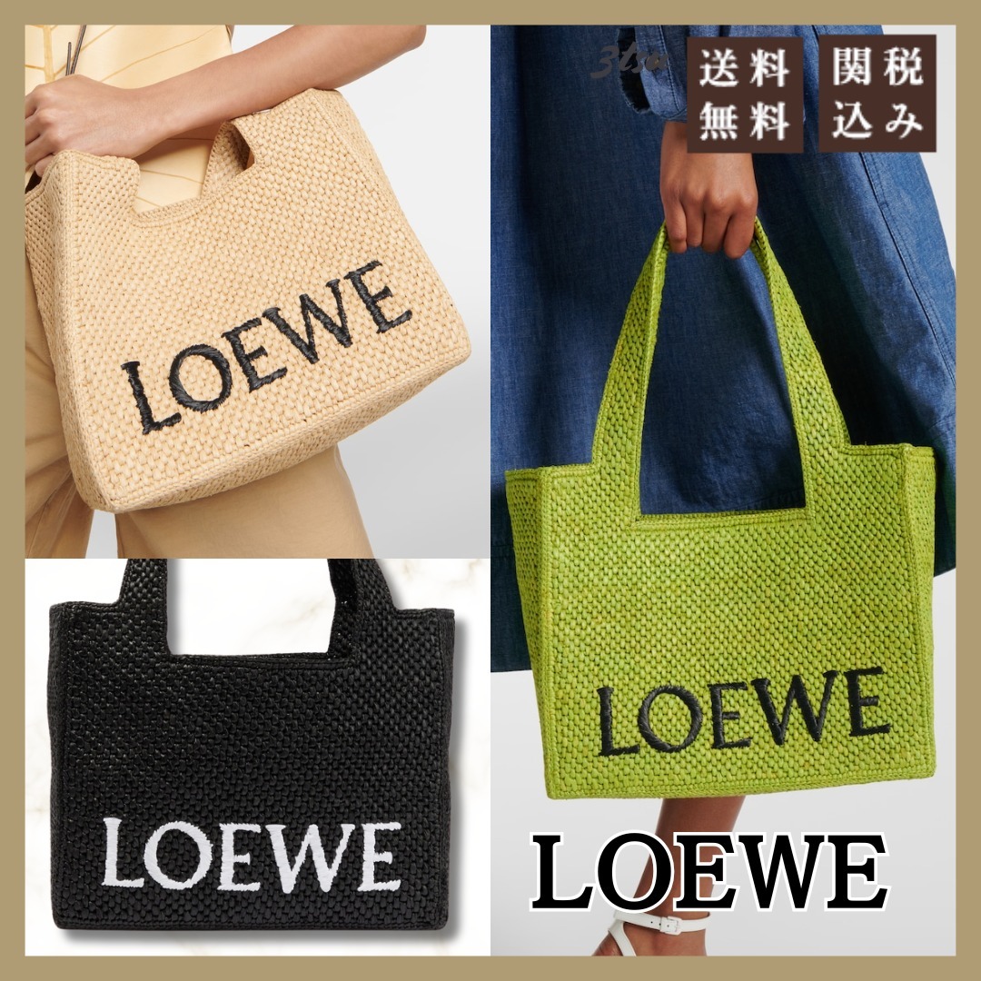 LOEWE★Paula's Ibiza ミディアム ロゴ ラフィア トートバッグ
