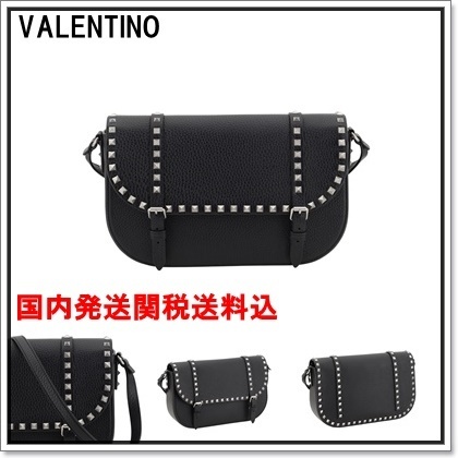 VALENTINO ロックスタッズブラックレザーショルダーバッグ