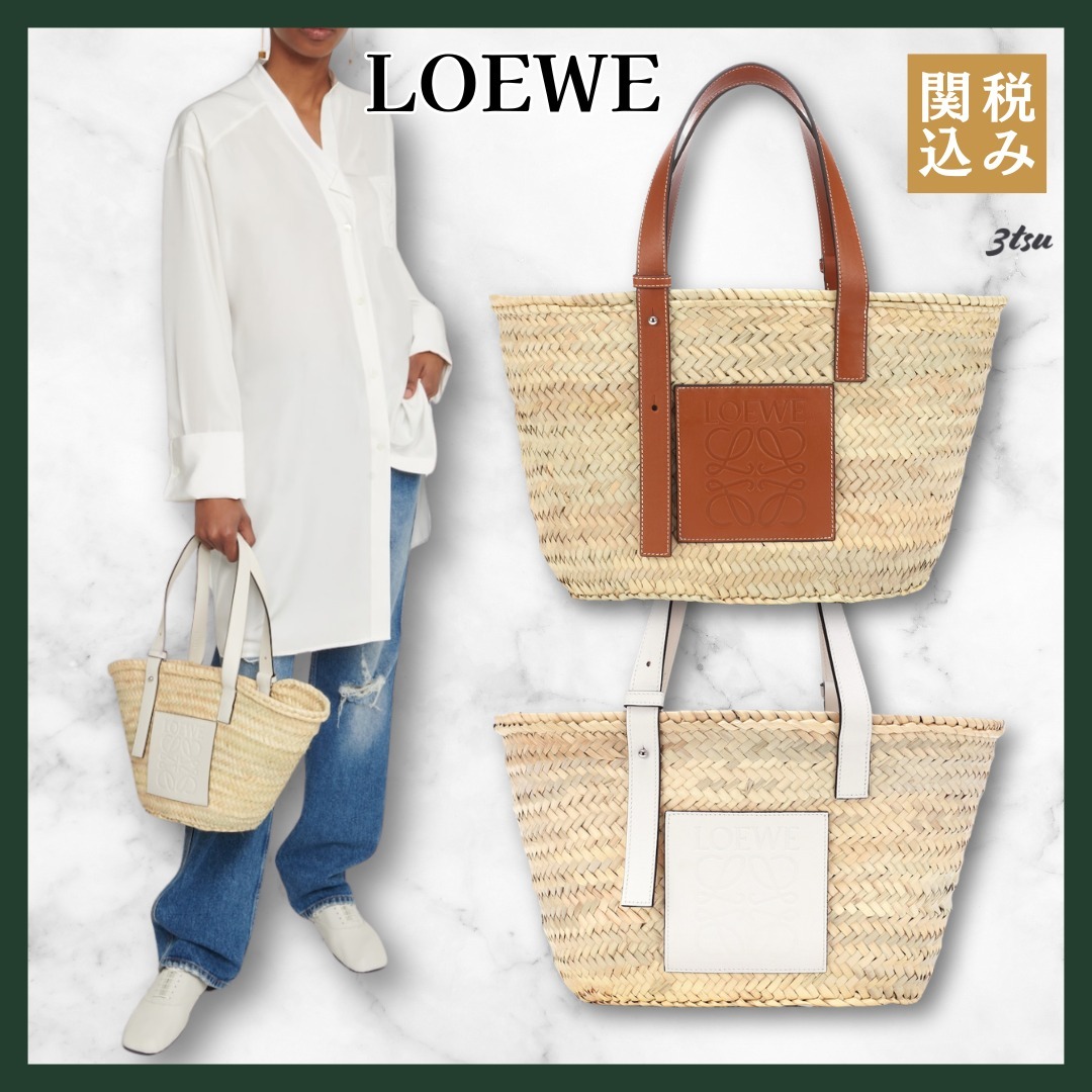 LOEWE★ミディアムサイズのレザートリムバスケットトート 2色