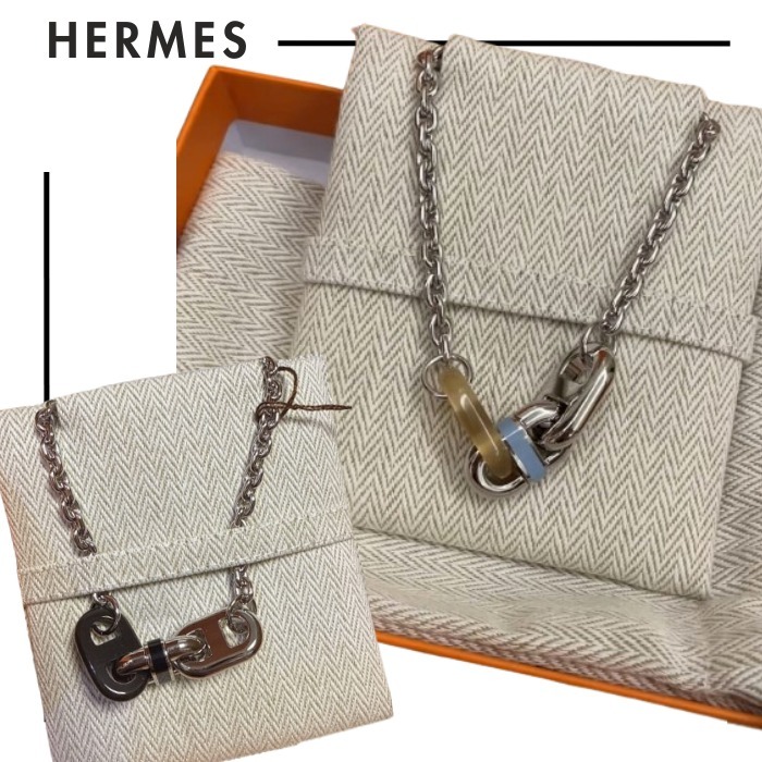 HERMES●ユニセックス マイヨン×ホーン チェーンネックレス