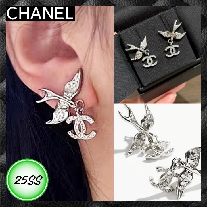 キラキラ鳥モチーフ☆ CHANEL 揺れるCCマーク ピアス シルバー