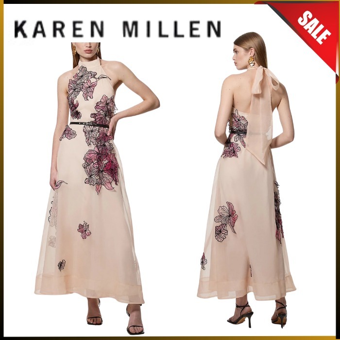 追跡有【Karen Millen】花柄アップリケ マキシドレス(送料込)