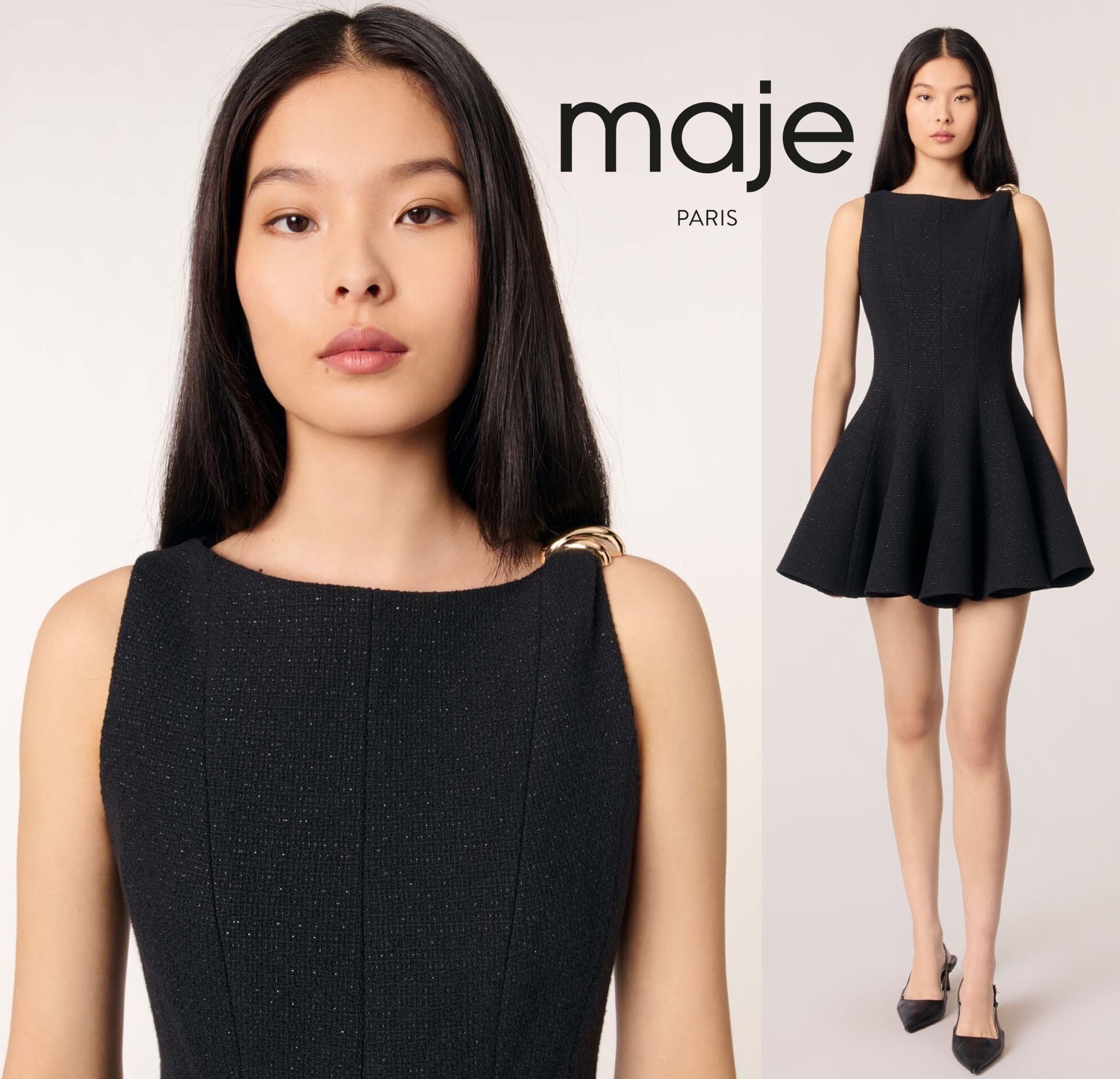 ★パリ発 maje★ ツイード フレア ドレスワンピース ブラック