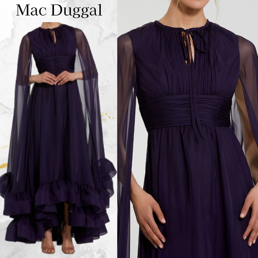 Mac Duggal☆シフォン ケープスリーブ ドレス