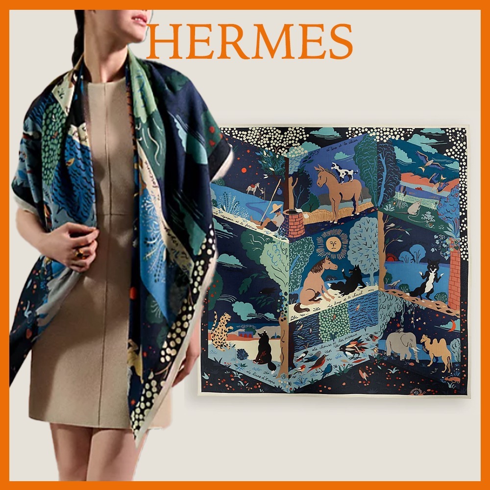 贅沢な一品☆】HERMES カシシル140 Le Livre d'Esope スカーフ