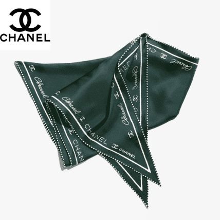 【海外限定】 CHANEL ダークグリーン スカーフ90年代 小物
