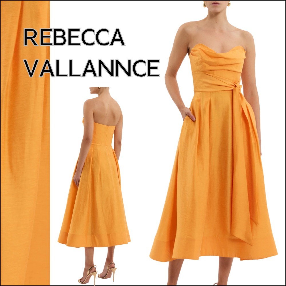 【REBECCA VALLANCE】ミディ ドレス ビスチェ フレア オレンジ