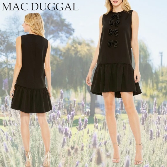 【Mac Duggal】ノースリーブ リボン ティアードヘムドレス