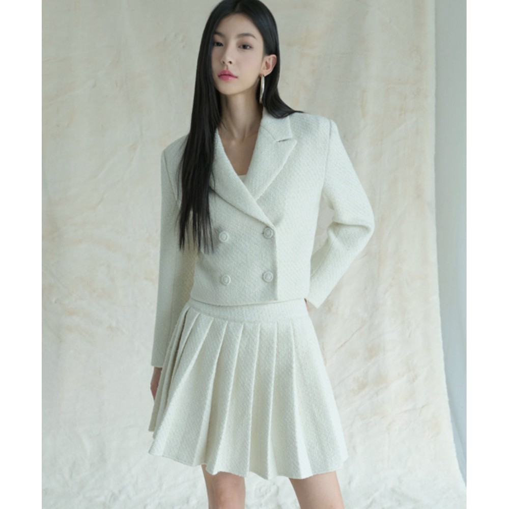 ジャケット AVANDRESS Daphne Tweed Double Button Crop Jacket IVORY