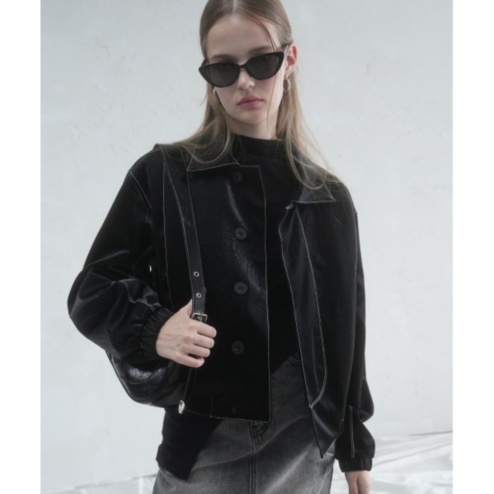 レザージャケット・コート AVANDRESS Calla Stitch Art Leather Jacket BLACK X WHITE