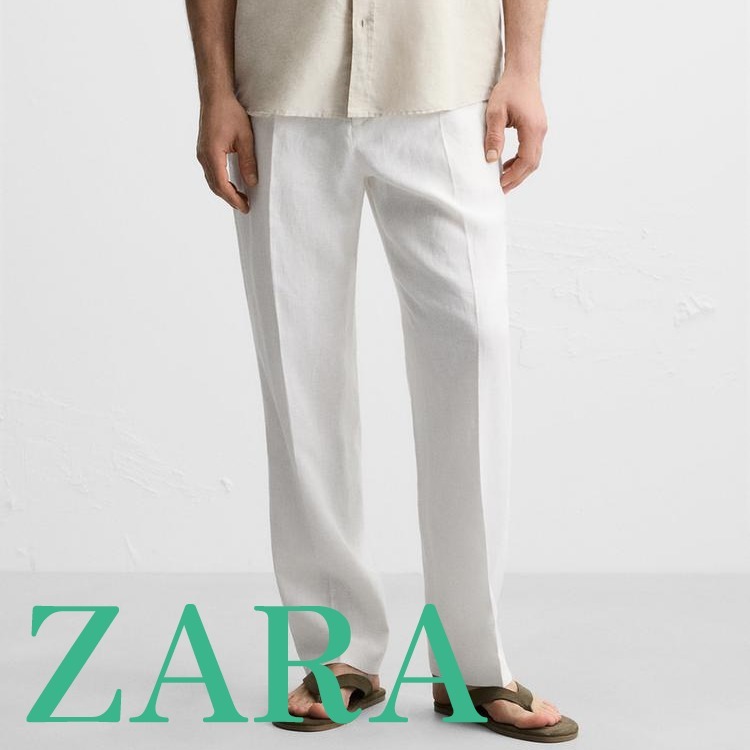 【ZARA】プリーツ入りリネン100％パンツ ホワイト 4410/234/250