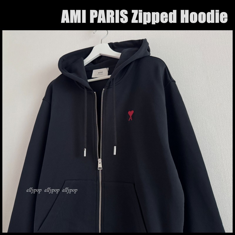AMI PARIS Zipped Hoodie アミ パリス ロゴ ジップ パーカー