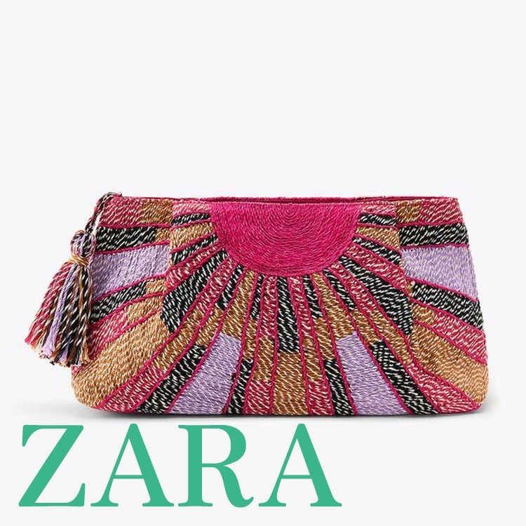 【ZARA】長方形編み込みバッグ フクシア | 4751/014/630
