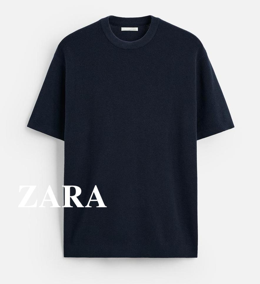 ★ドイツ発*ZARA*新作*パールニットTシャツ/NAVY BLUE★