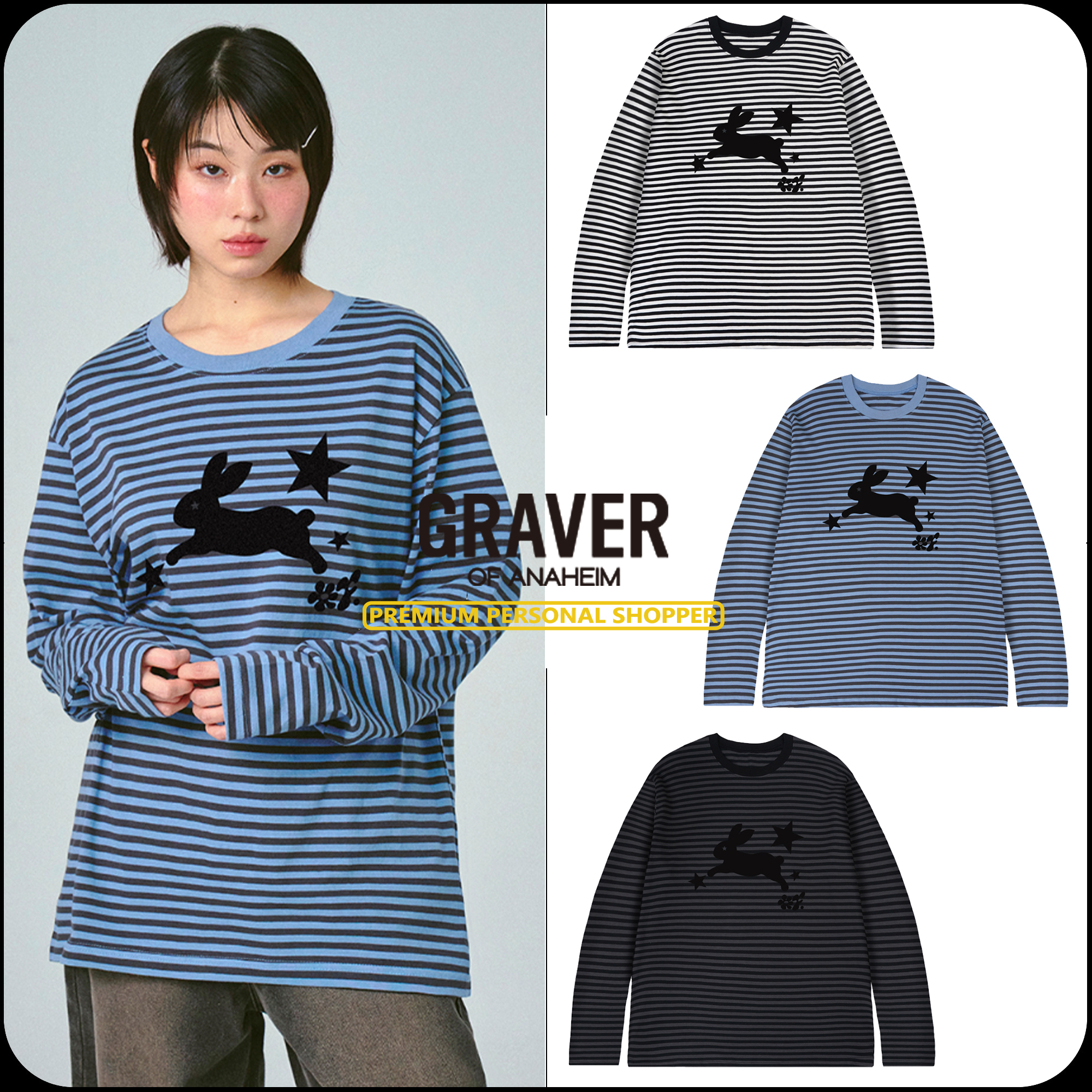 [GRAVER]★25SS★韓国人気★JUMP RABBIT STRIPED LONG SLEEVE