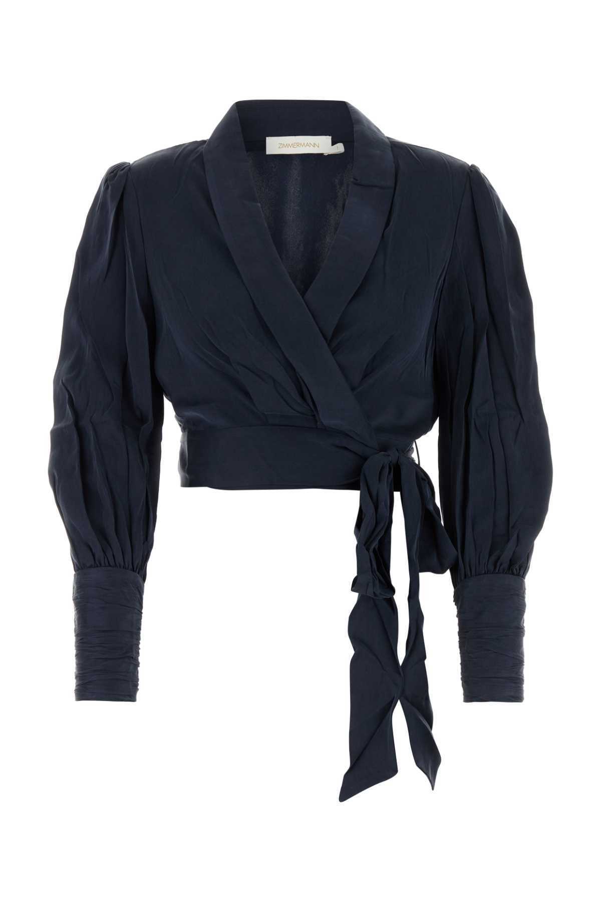 【送料&関税込】Zimmermann Dark Blue Silk Wrap Blouse