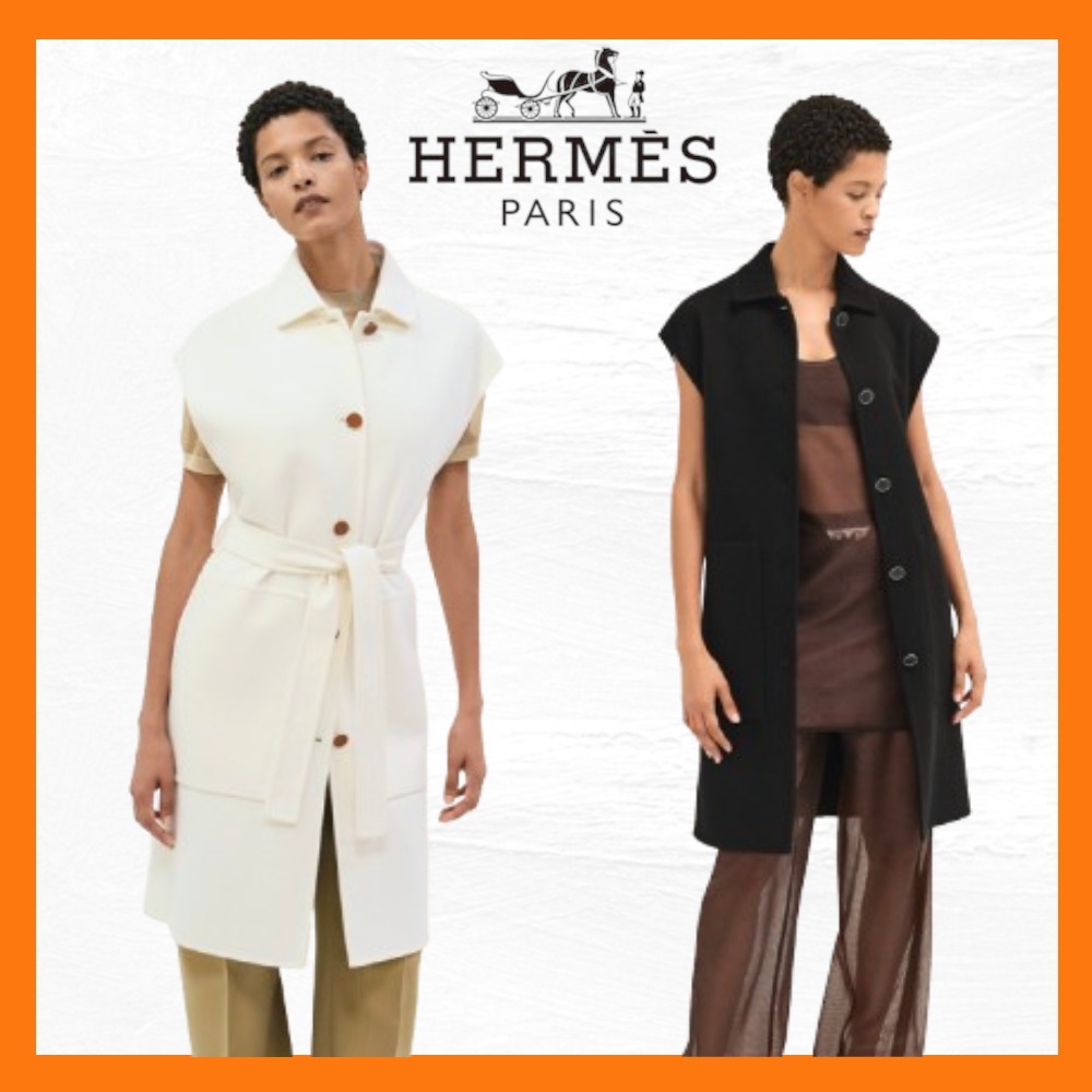 洗練されたシルエットを演出 HERMES Gilet long ceinture ジレ