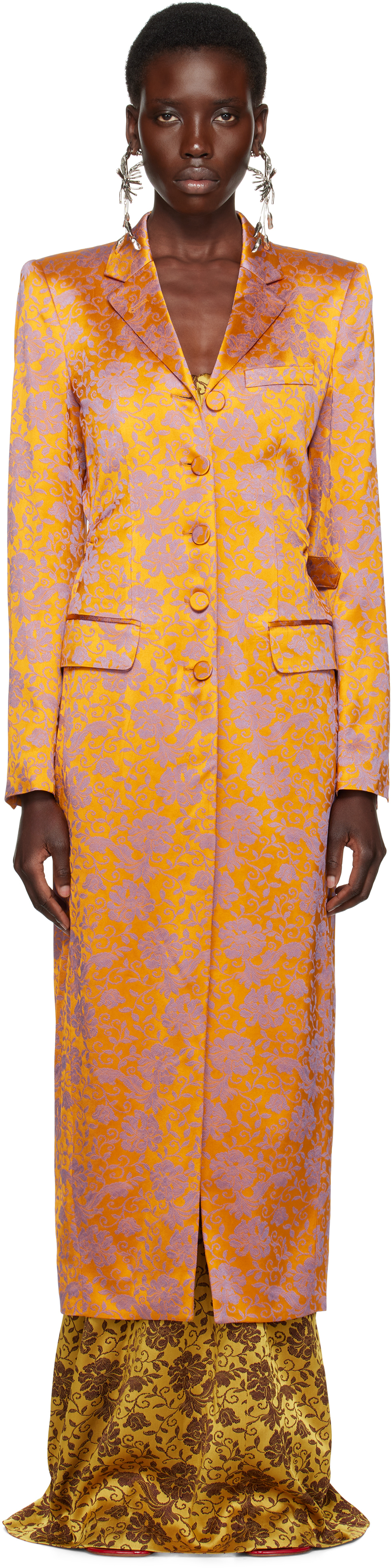 【関税込み】Dries Van Noten オレンジ ジャカード コート