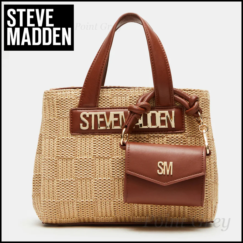 Steve Madden☆ ポーチ付き♪ ナチュラル・BOXトートバッグ Steve Madden☆ ポーチ付き♪ ナチュラル・BOXトートバッグ
