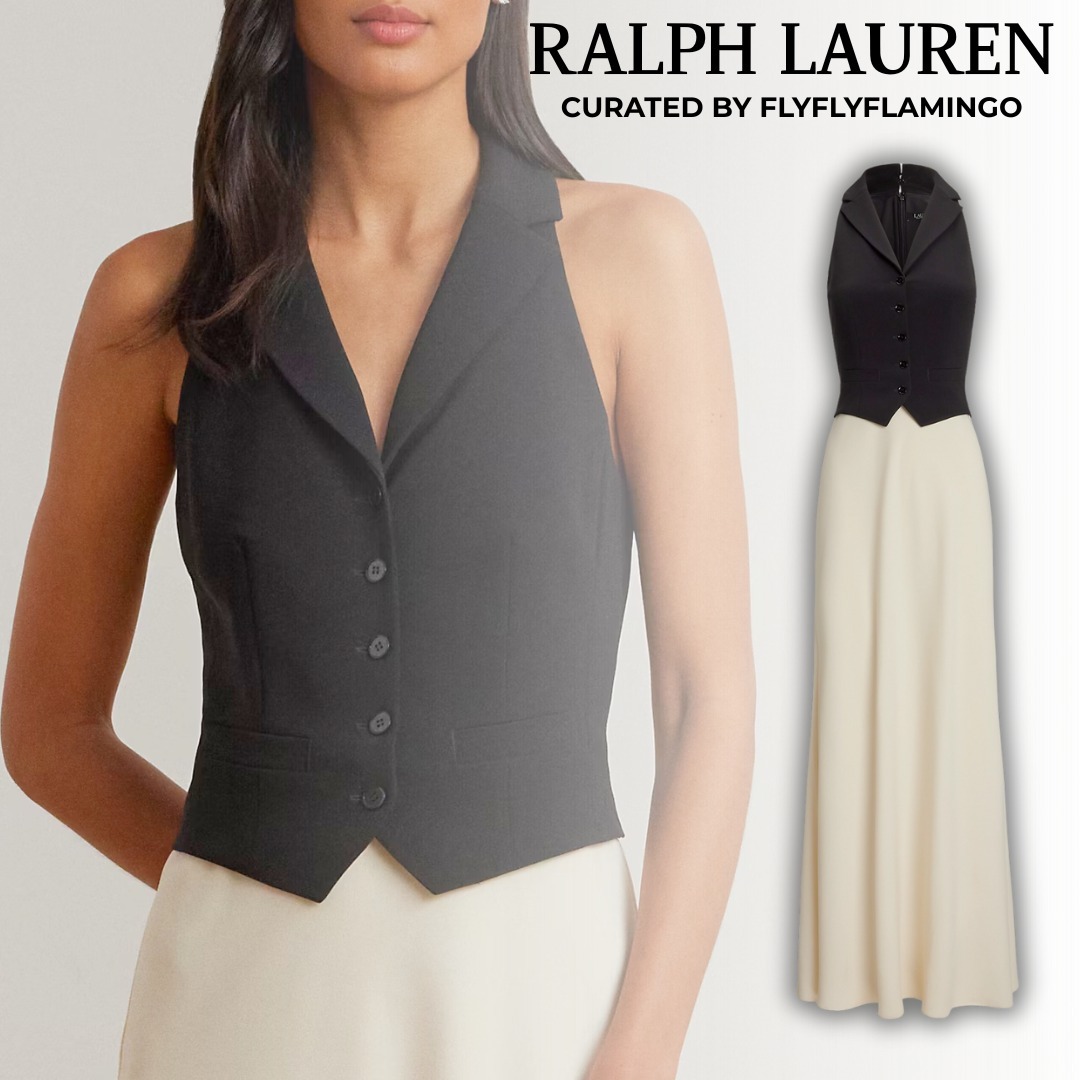 【RALPH LAUREN】ツートン クレープ ノースリーブガウン ドレス