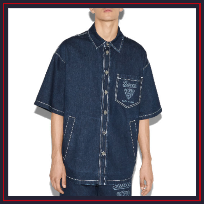 GUCCI《レーザー加工 デニム シャツ》ブルー DHL発送 直営店