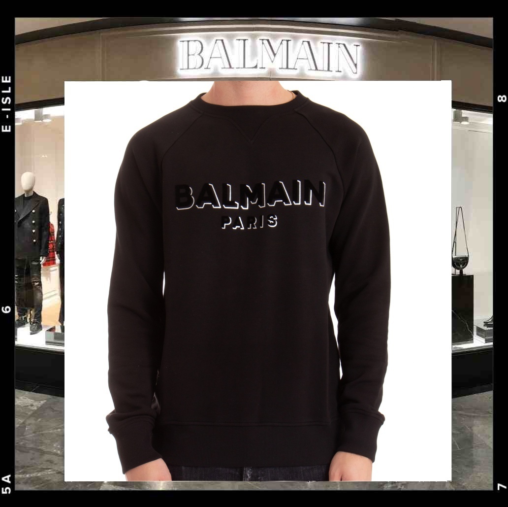 希少【BALMAIN】フロック加工ロゴ スウェットシャツ