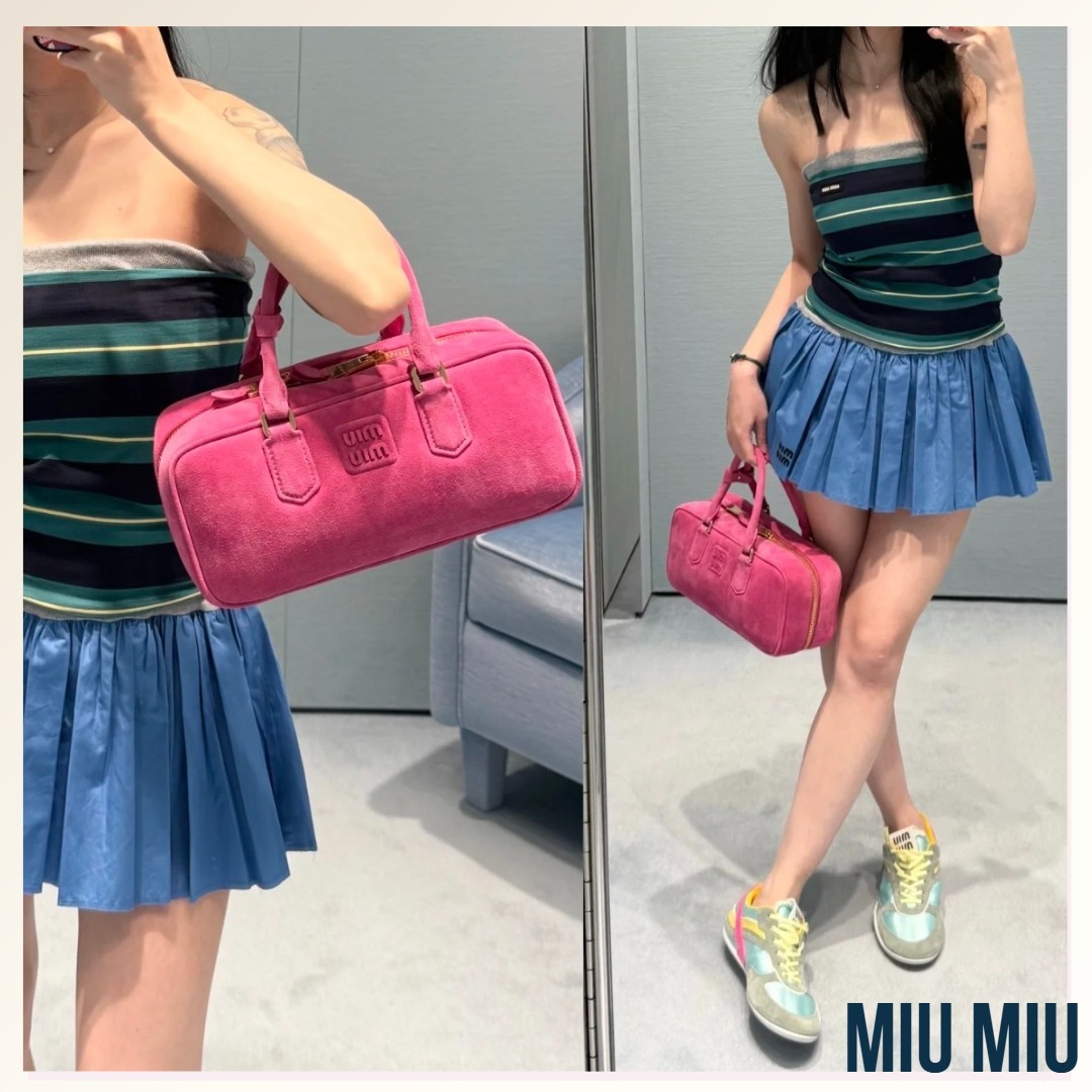 エレガントさと遊び心≪Miu Miu≫アルカディスエードバッグ Pink