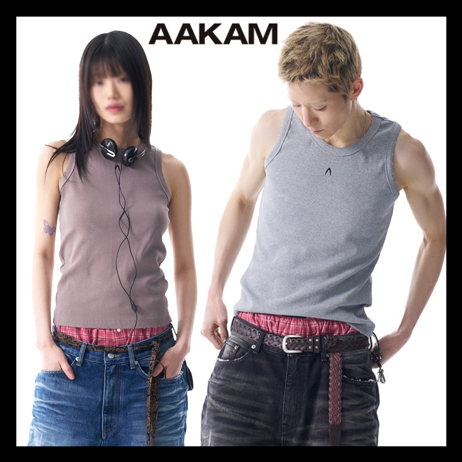【AAKAM】Distressed Logo Sleeveless スリーブレス★男女兼用★